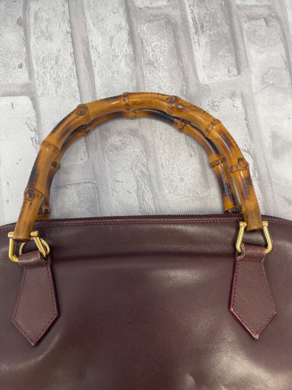 Gucci Vintage Bamboo Top Handle Shoulder Bag in Burgundy Leather - Preowned - Picture 10 of 14